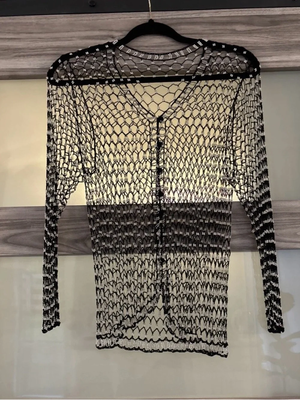 Vintage Y2K Black Crochet beaded Cardigan